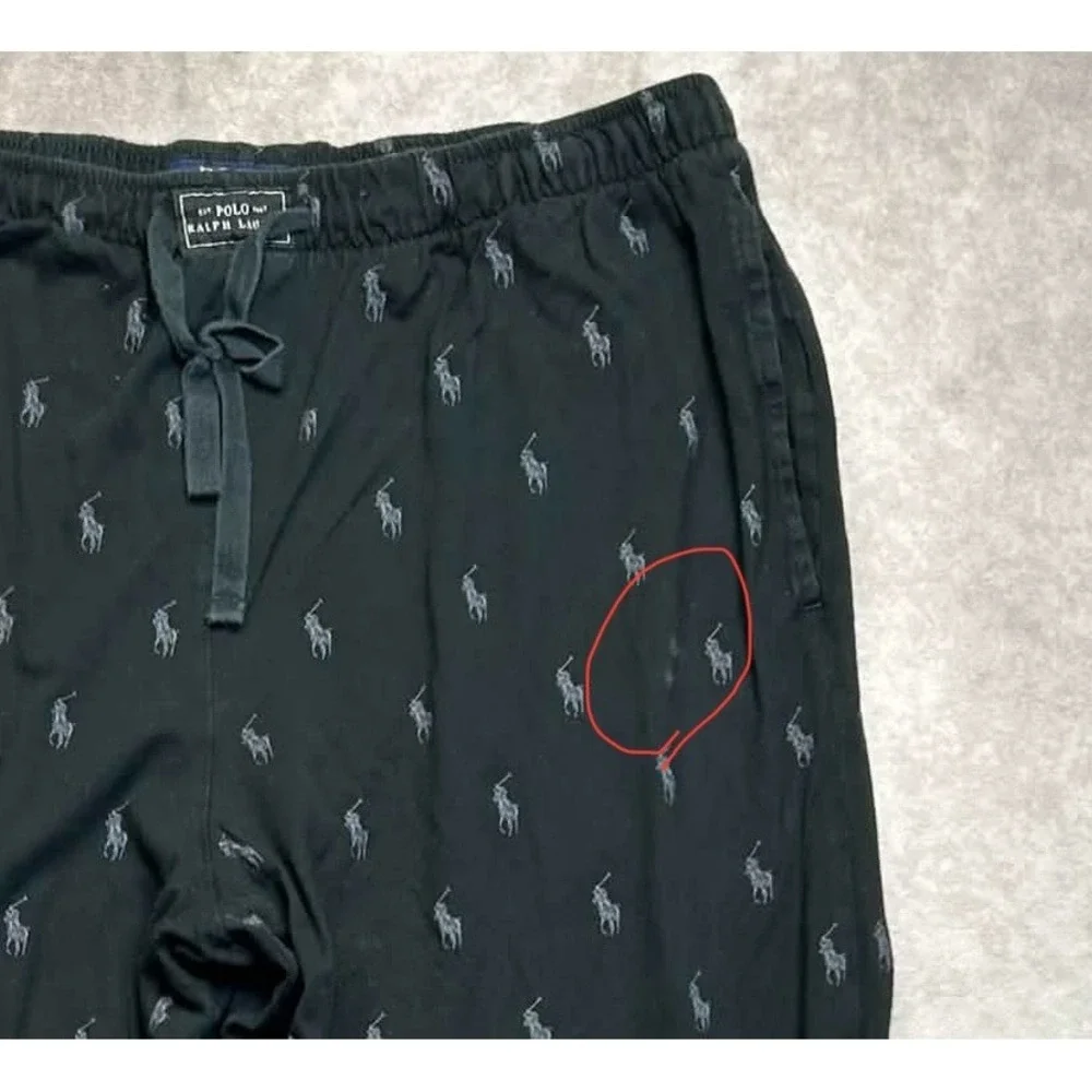 Polo Ralph Lauren Mens Black Allover Pony Logo Jogger Pajama Pants Size Large *